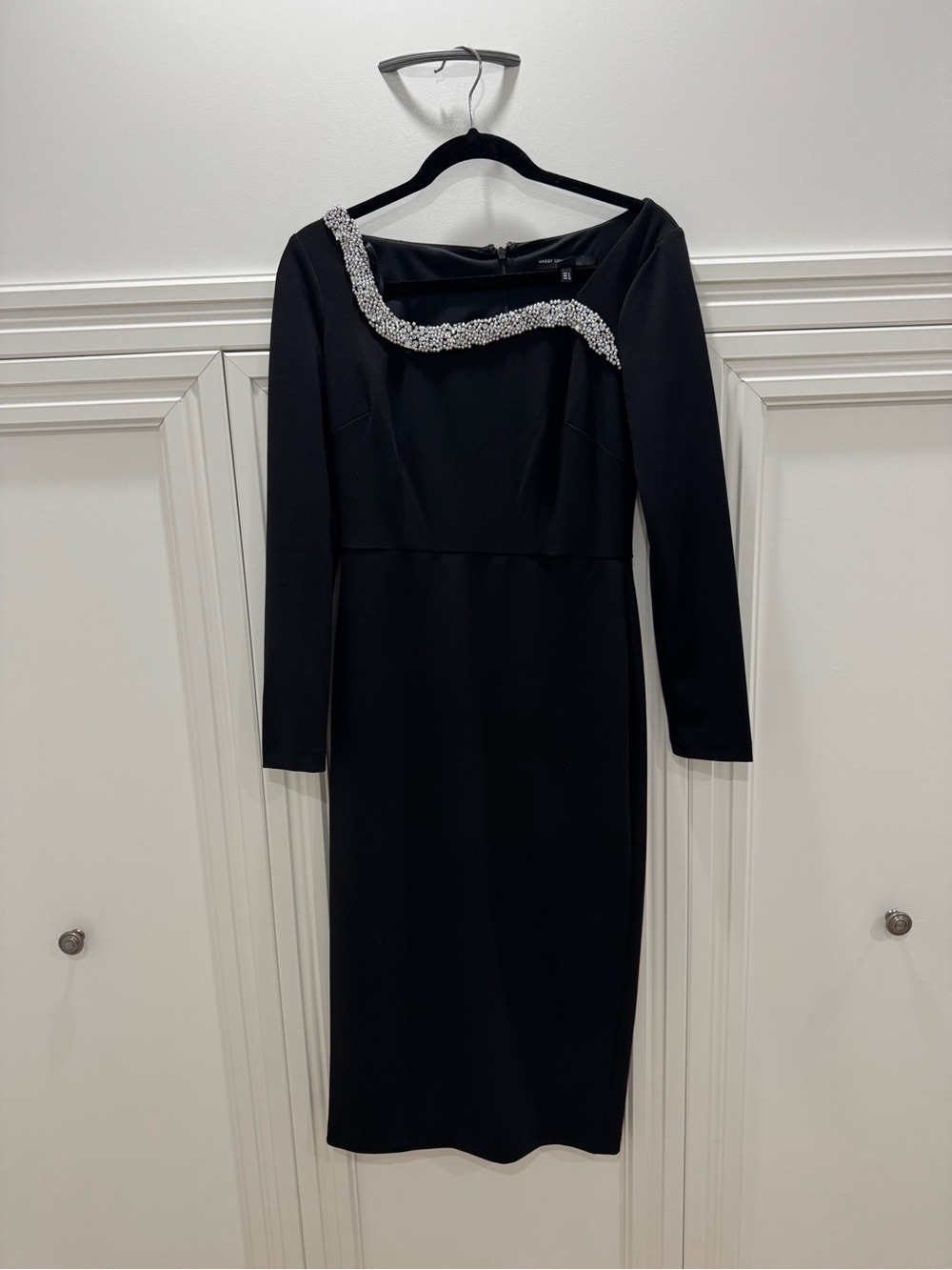 Maggy London Black Long-Sleeve Sheath Dress with Crystal Detail